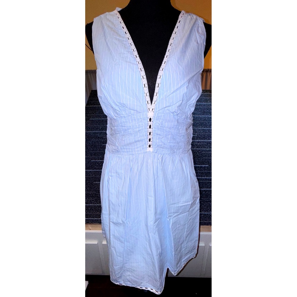 A New Day Pinstripe Dress Women S NEW Blue White Eyelet Lace Cotton Mini